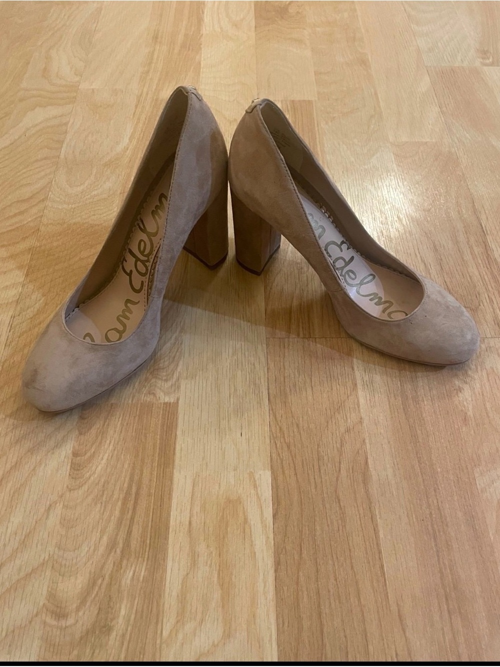 Sam Edelman Taupe Suede Block Heel Pumps